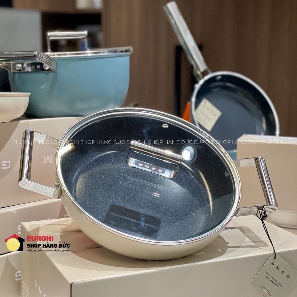 Nồi chảo SMEG DPF2812CRM 28cm màu kem (vung kính)