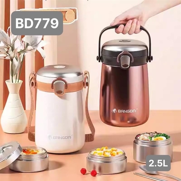Hộp cơm giữ nhiệt 3 ngăn BD779-W BANGDA 2500ml màu trắng, model: NK-AL779-W