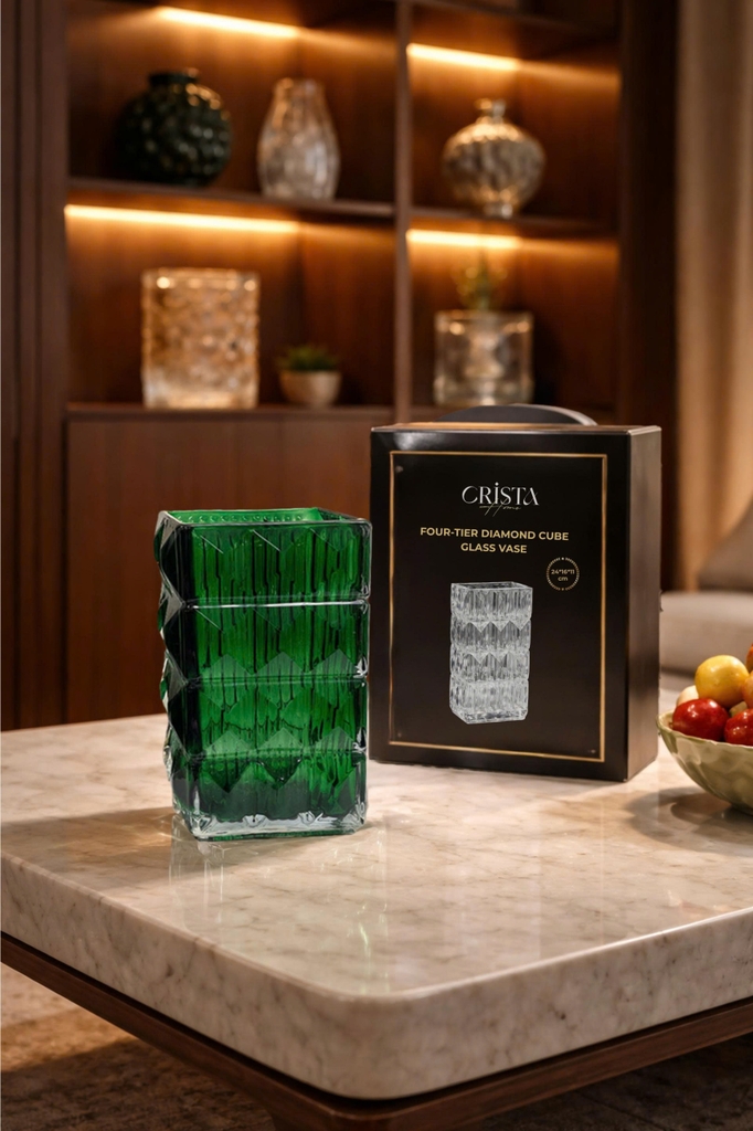 Lọ hoa thủy tinh vân kim cương 4 tầng Crista  màu xanh lá (60241-G)