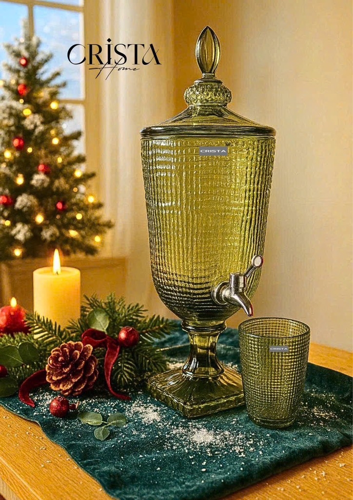 Bình nước thủy tinh Crista Home họa tiết vân lưới có vòi 3,3L xanh (60204-G)