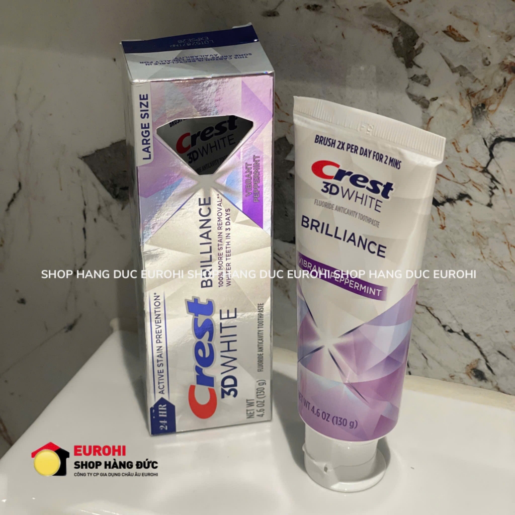 Kem đánh răng Crest 3D White Brilliance 130g Vibrant Peppermint (màu tím)