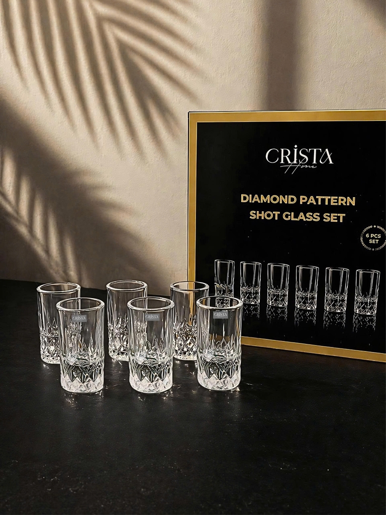 Bộ 6 shot thủy tinh vân kim cương Crista Home 30ml màu trắng (60252-W)