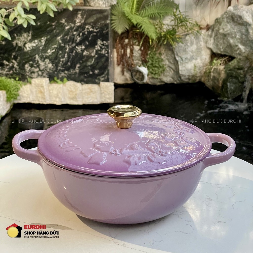 Nồi chảo gang Happiness dây hoa màu tím 23cm (23-10/23-22)