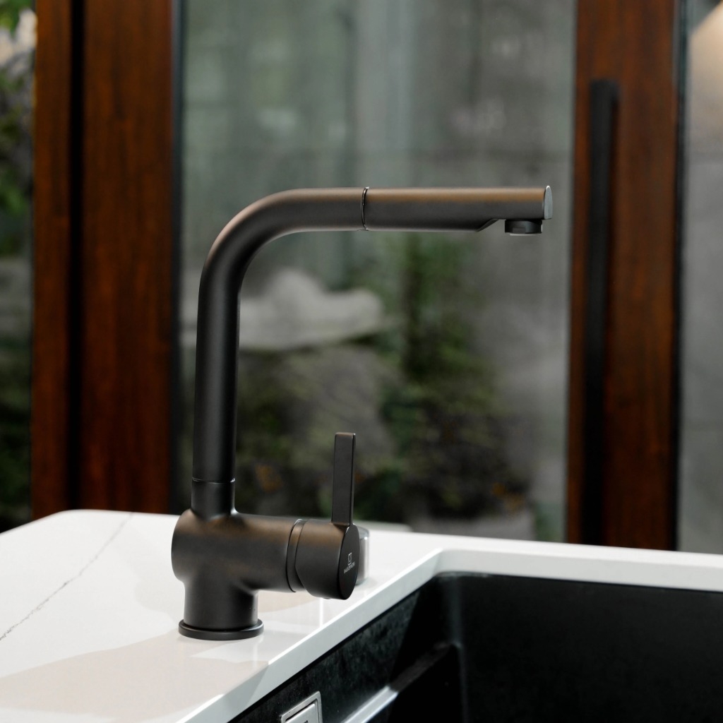 Vòi rửa bát Wasserwerk WK 4 Black 700416 màu đen có dây rút - Made in Germany