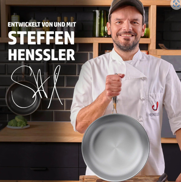 Chảo rán H1003 không dính đa điểm Hensslers 24cm, inox 18/10, model: SH20489