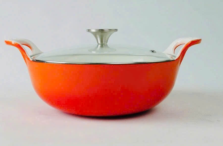 Chảo gang có nắp kính Gkoch 25cm EW-04B màu cam
