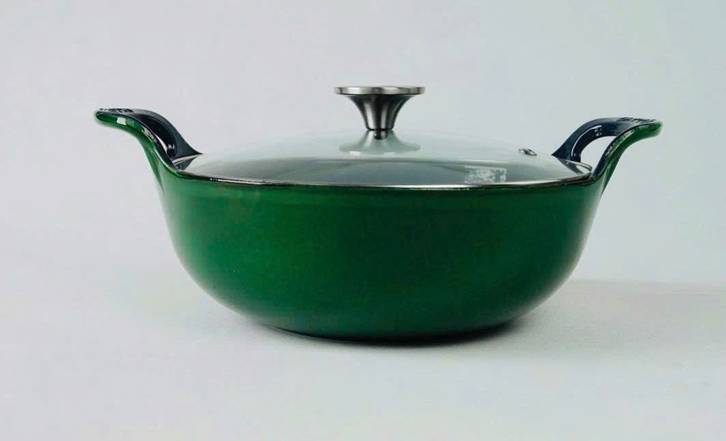 Chảo gang có nắp kính Gkoch 25cm EW-04B màu xanh oliu