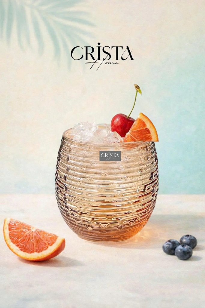 Bộ 6 cốc thủy tinh Crista Home dáng bầu vân ngang 300ml màu nâu (60254-BR)