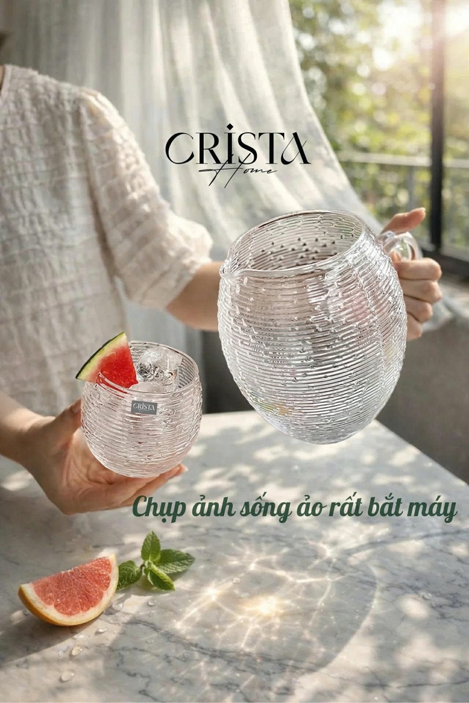 Bộ 6 cốc thủy tinh Crista Home dáng bầu vân ngang 300ml màu trắng (60254-W)