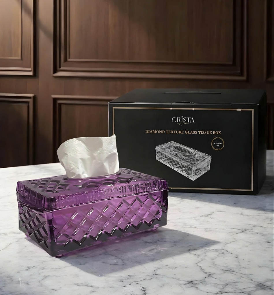 Hộp thủy tinh đựng giấy ăn vân kim cương Crista Home màu tím (60250-PU)