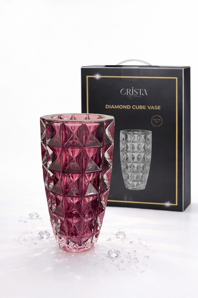 Lọ cắm hoa thủy tinh Crista Home vân kim cương 27.5cm x 14cm màu tím (60232-PU)
