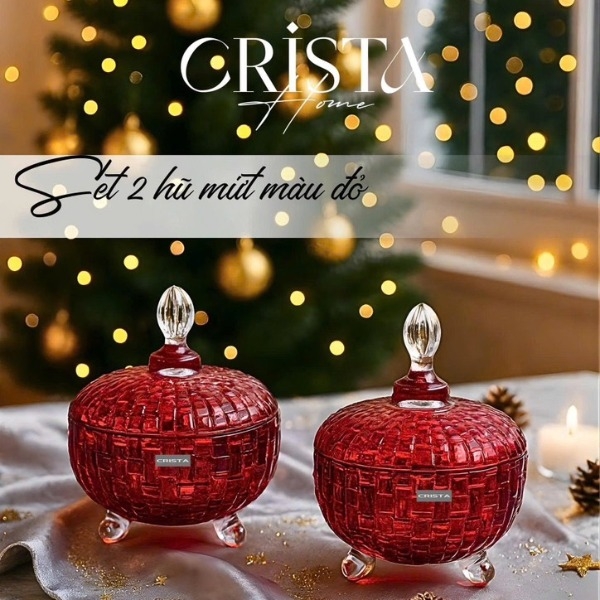 Set 2 hũ mứt Crista Home vân caro màu đỏ (60205-R)