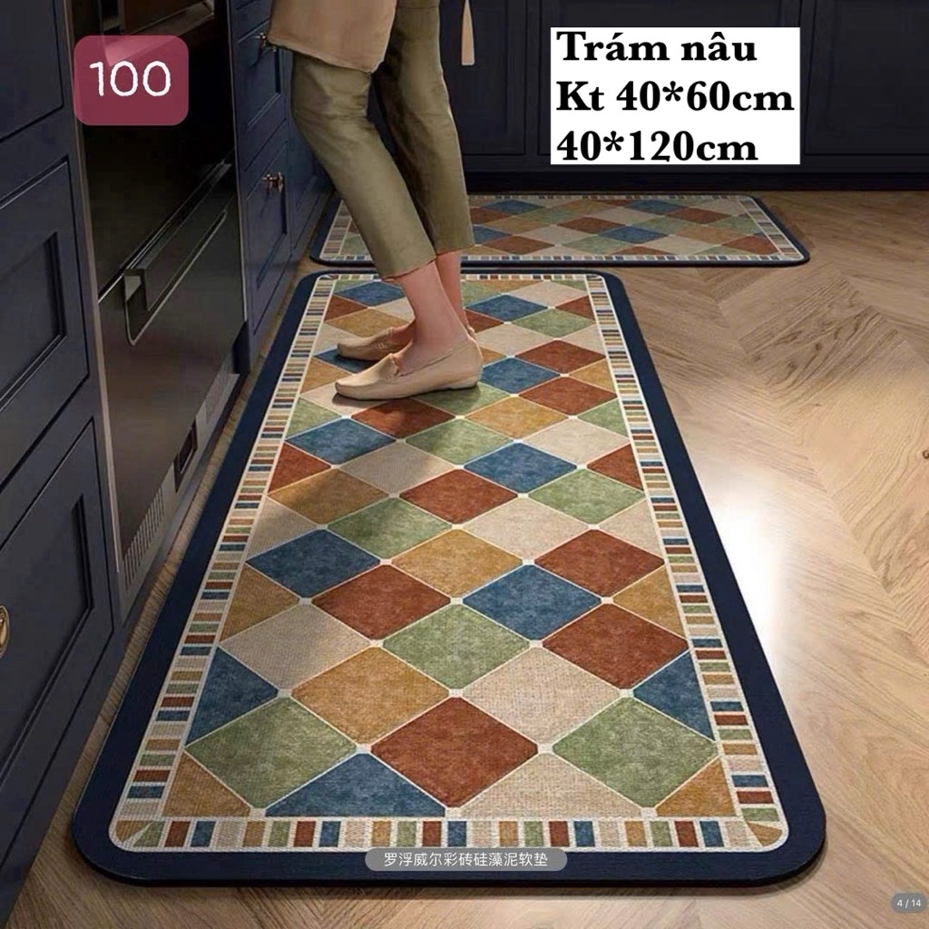 Thảm bếp hình ô trám nâu