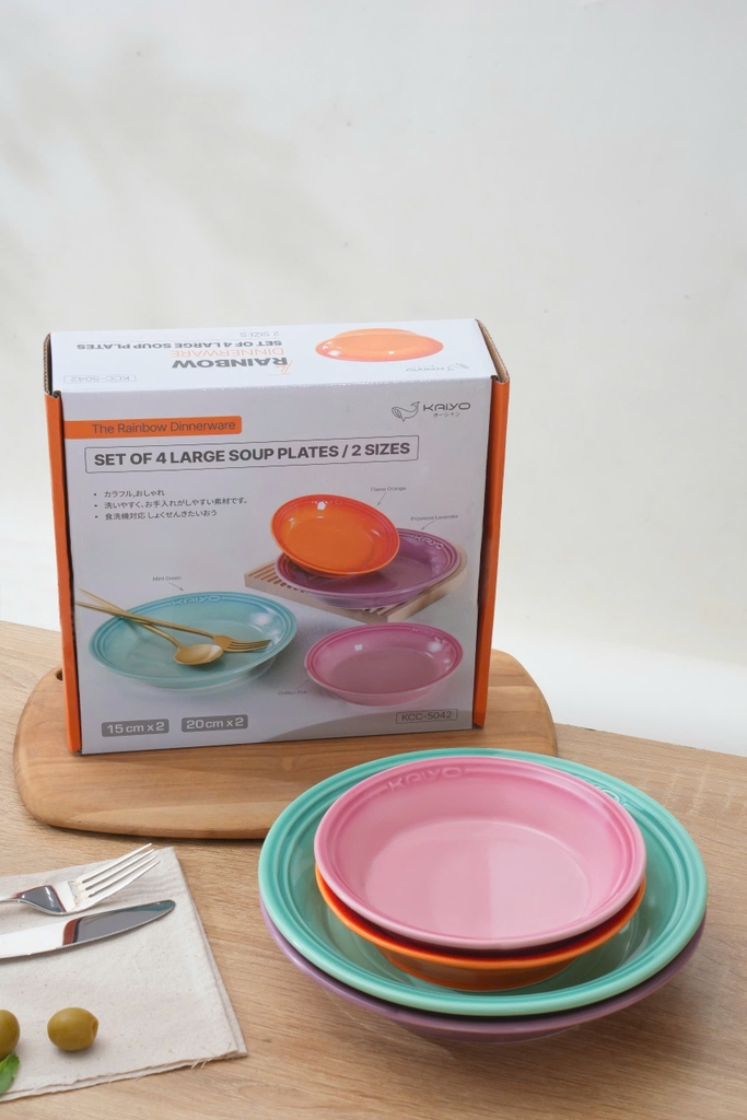 Set 4 đĩa sứ sâu lòng dáng vát Rainbowl Kaiyo, size 15,20cm (KCC-5042)