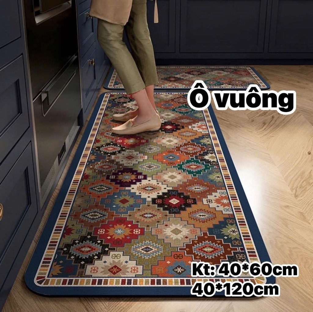 Bộ thảm bếp hình ô vuông thổ cẩm