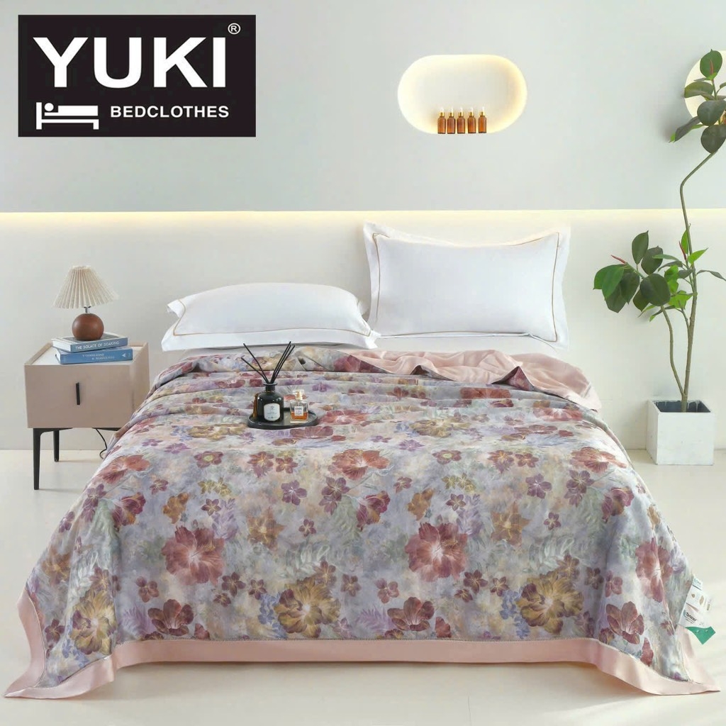 Chăn hoa tơ lụa YUKI Lenzing Tencel 2x2.3m (hồng đậm)