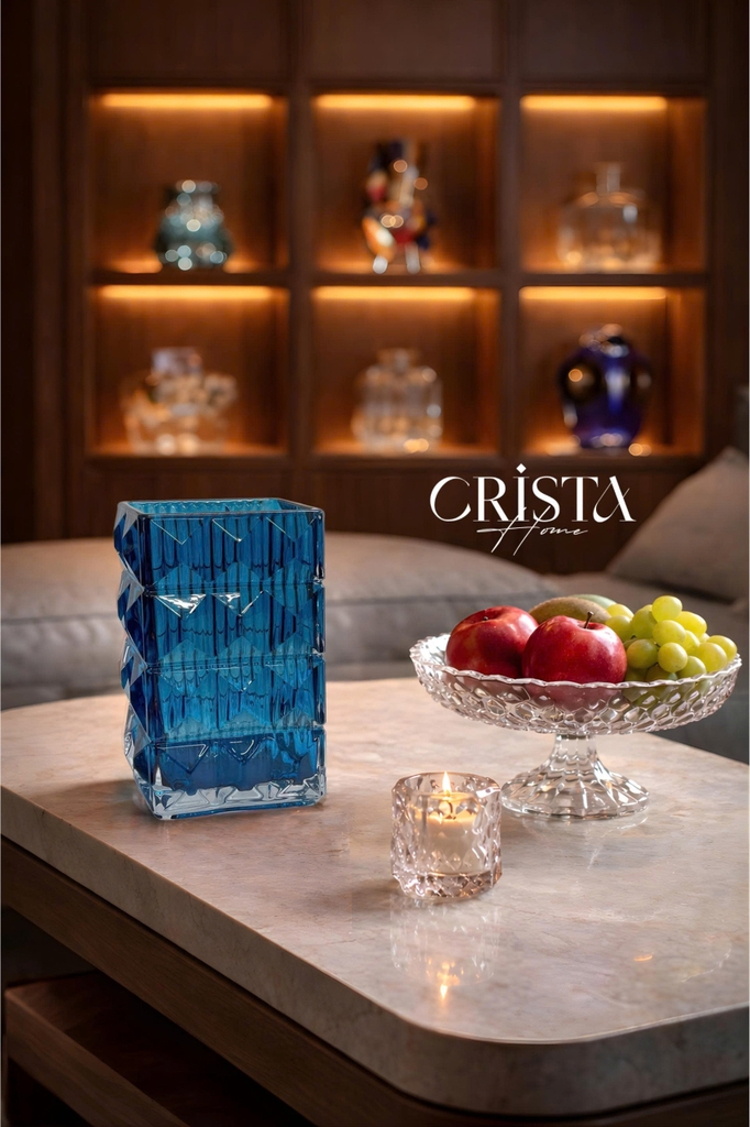 Lọ hoa thủy tinh vân kim cương 4 tầng Crista  màu xanh dương (60241-B)