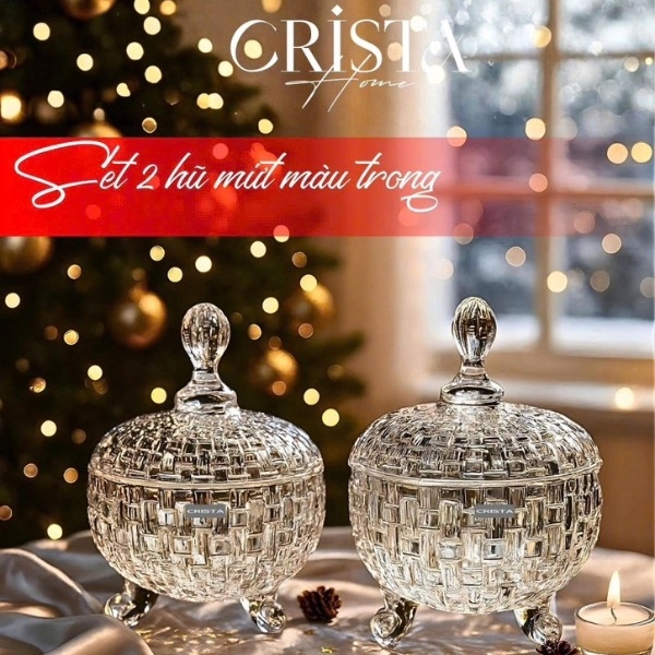 Set 2 hũ mứt Crista Home vân caro màu trắng (60205-W)