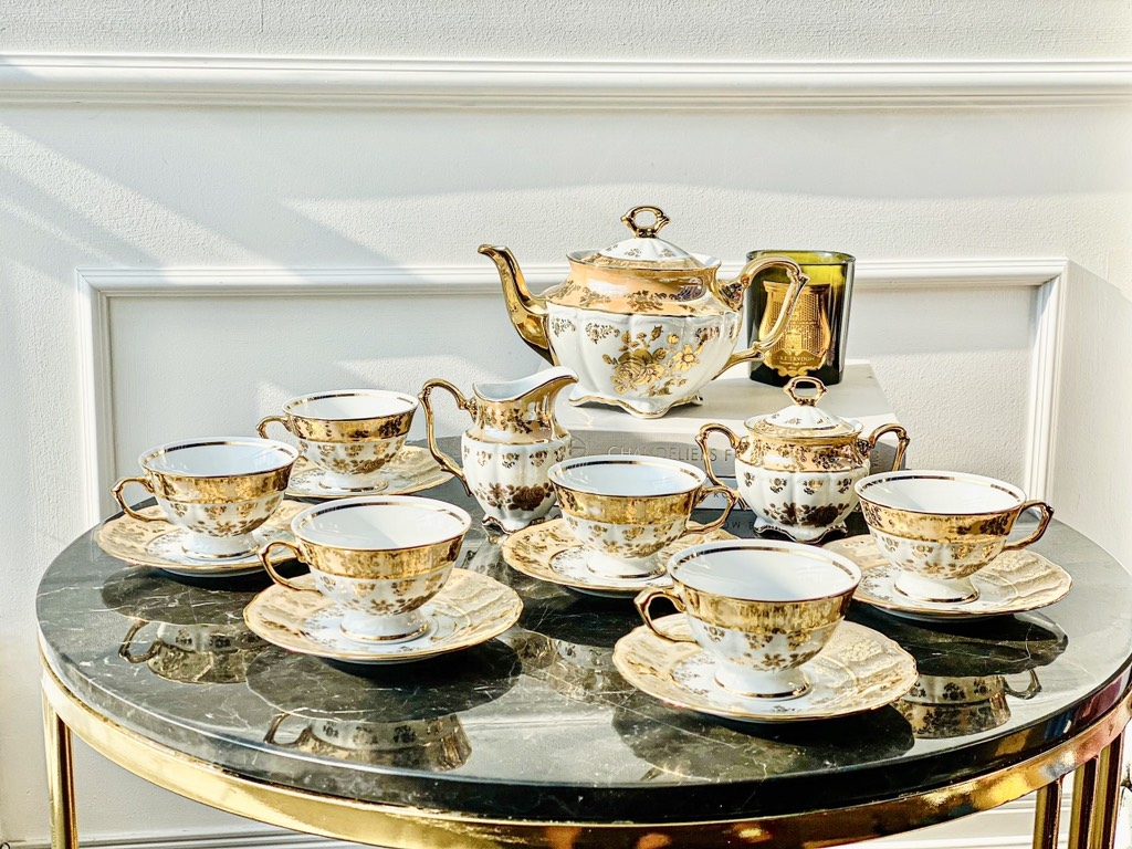 Bộ cafe sứ Tiệp Royal Czech Porcelain hoạ tiết vàng