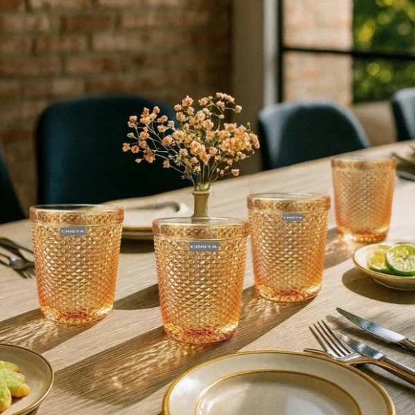 Bộ 4 cốc vân kim cương Crista 300ml màu vàng cam