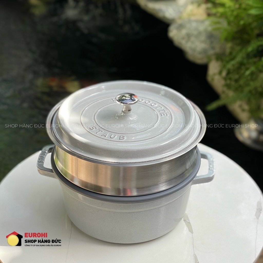 Nồi gang Staub White Truffle kèm xửng hấp 24cm 3.7L (132424107)