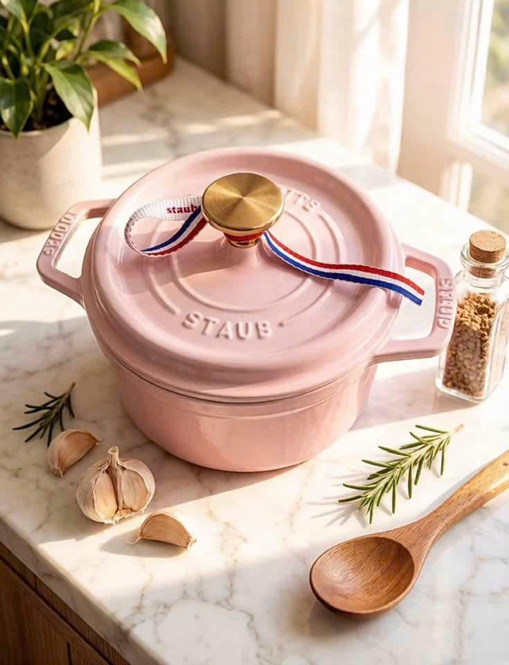 Nồi gang Staub Sorbet 16cm 1,19L núm vàng màu hồng (1032758)