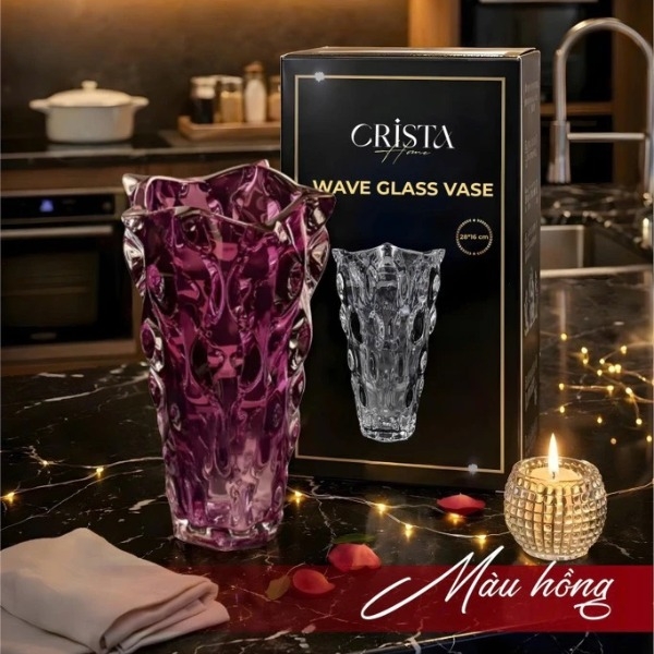 Lọ hoa thuỷ tinh Crista Home 28x16cm màu hồng 60230-P