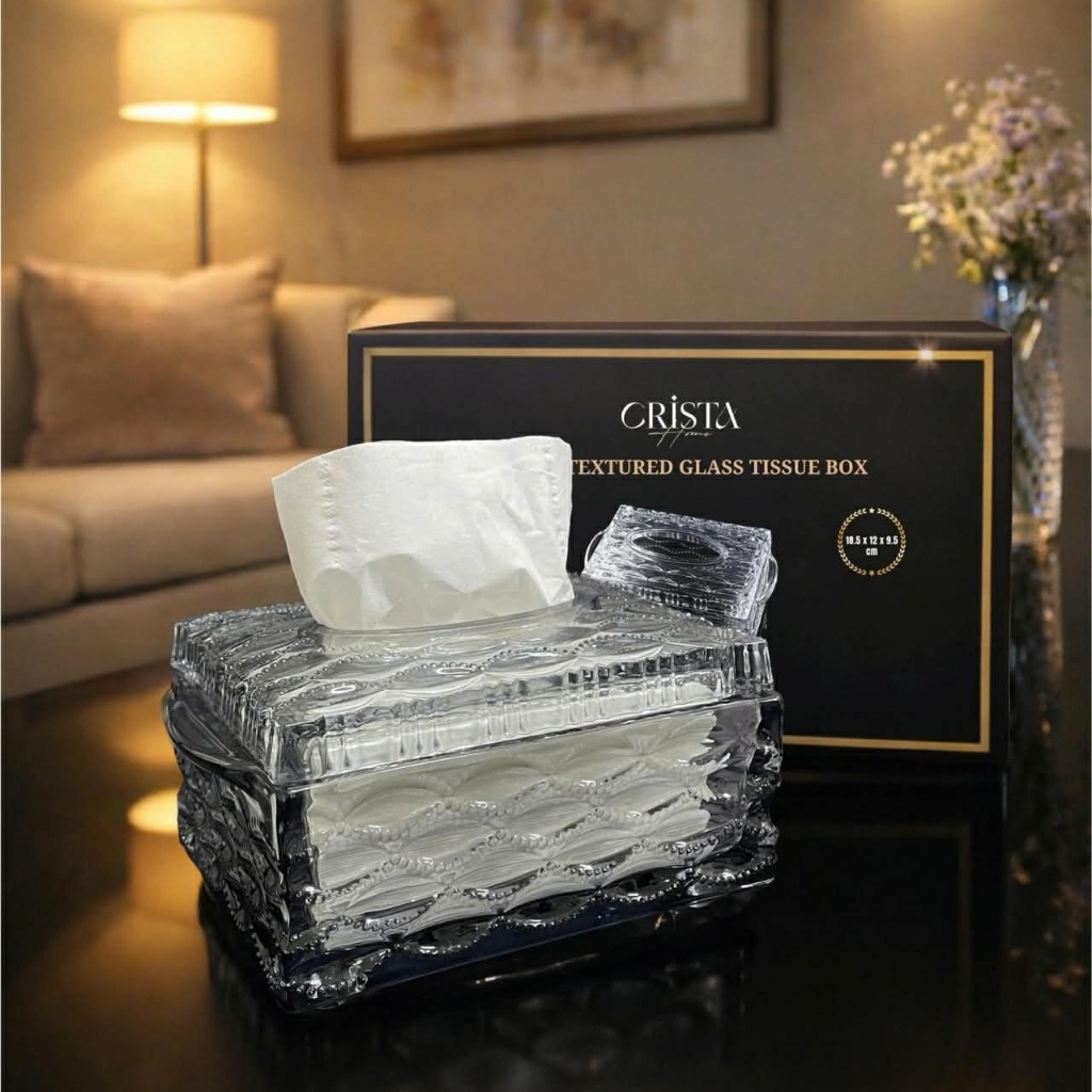 Hộp thủy tinh đựng giấy ăn vân sóng Crista Home màu xám (60233-GR)