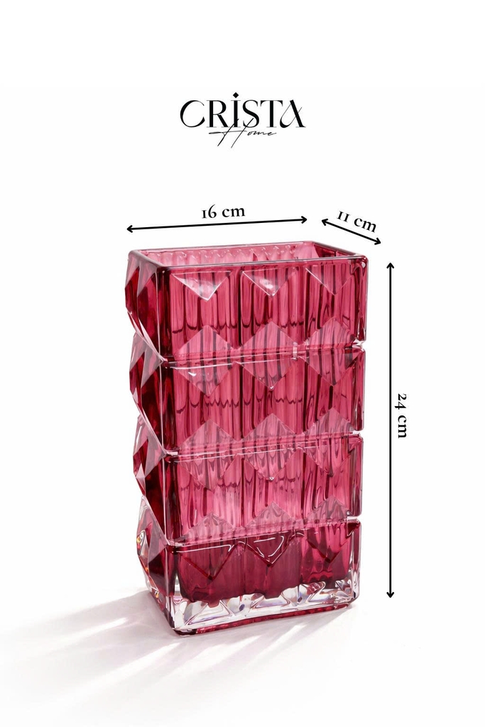 Lọ hoa thủy tinh vân kim cương 4 tầng Crista màu hồng (60241-P)