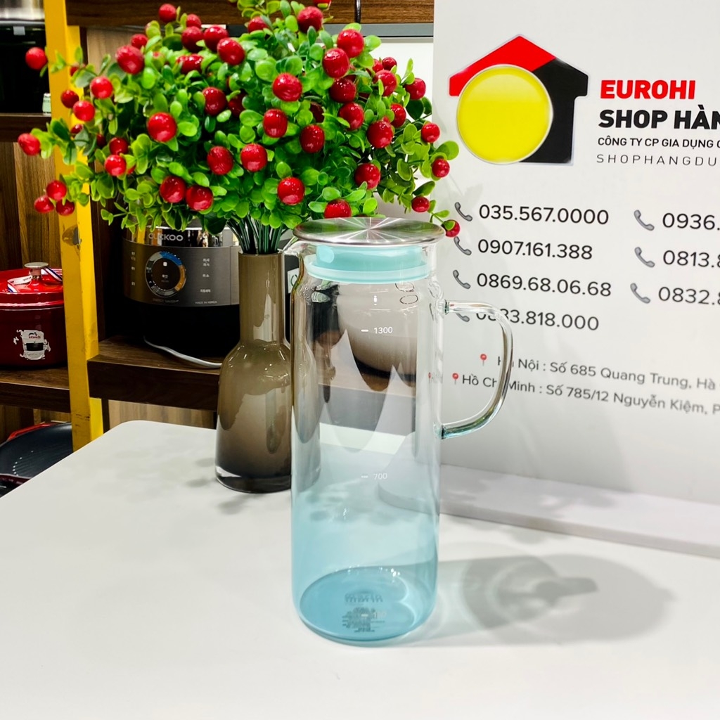 Bình nước thuỷ tinh Marin 1,4L màu xanh