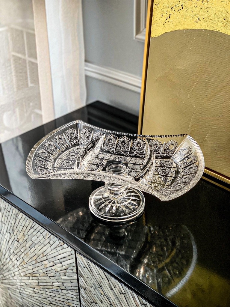 Chân bồng pha lê mài Bohemia thắt eo 33cm