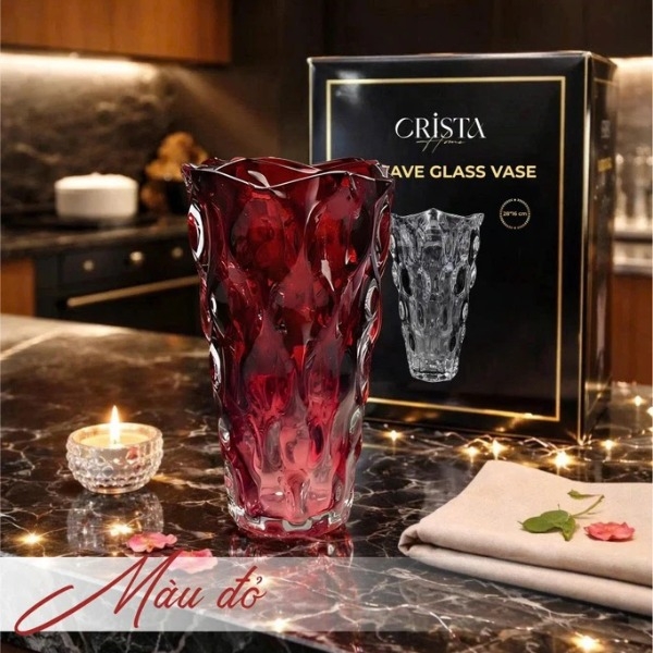 Lọ hoa thuỷ tinh Crista Home 28*16cm màu đỏ 60230-R