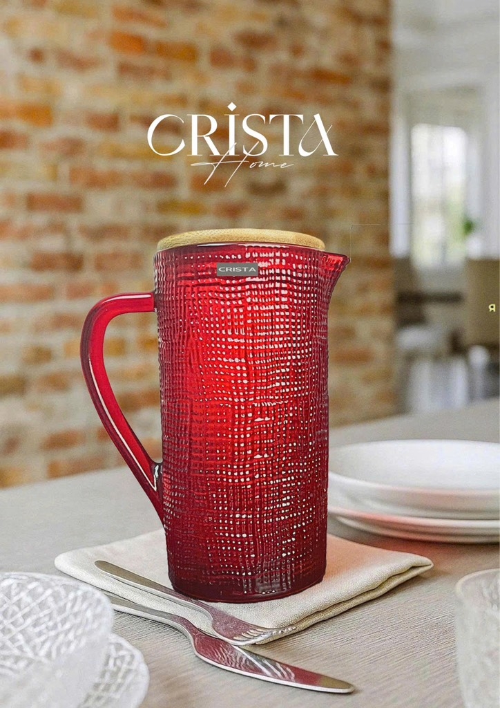 Bình thuỷ tinh Crista Home 1L hoạ tiết vân lưới màu đỏ (60203-R)