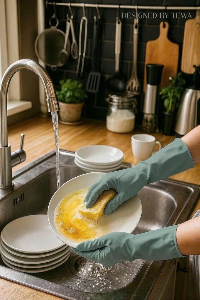 Găng tay cao su Tewa màu xanh ngọc size L (80008 M-L)