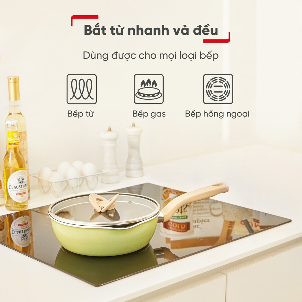 Chảo sâu lòng Tefal 22cm màu xanh bơ có nắp