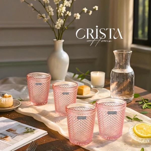 Bộ 4 cốc vân kim cương Crista 300ml màu hồng (60218-P)