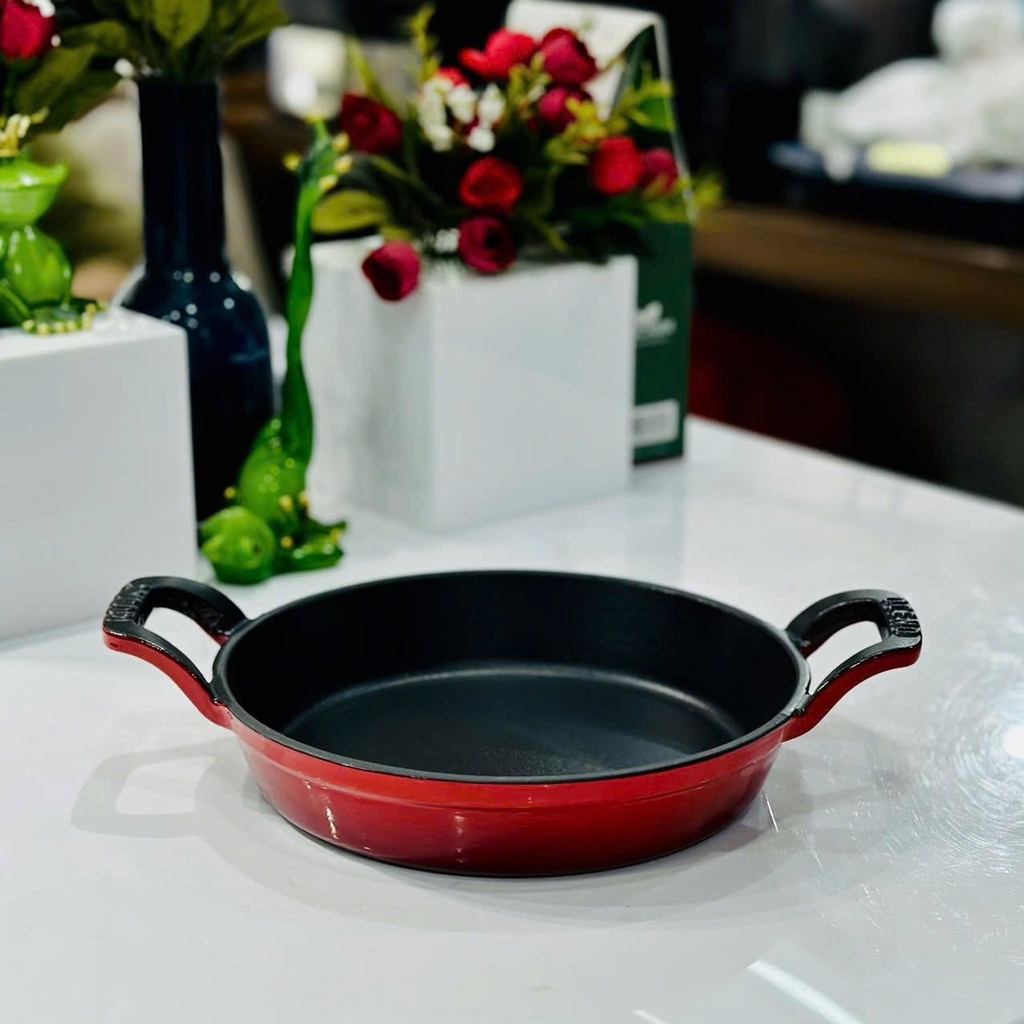 Chảo gang 2 tay cầm Oceno 20cm màu đỏ