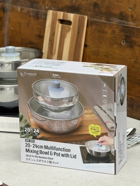Bộ 2 nồi inox đa năng kiêm âu đựng thực phẩm Kaiyo - dáng tròn, size 20,24 cm