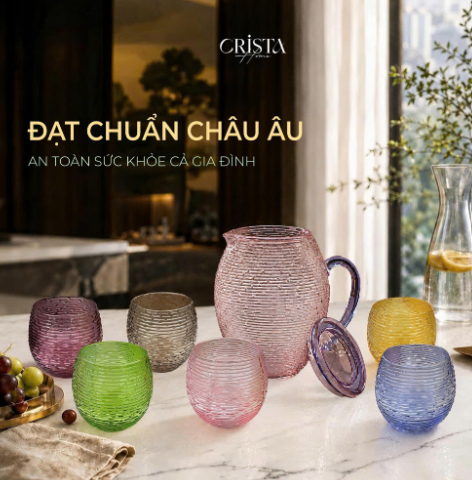 Bình thủy tinh Crista Home dáng bầu vân ngang 1.7L màu hồng (60255-P)