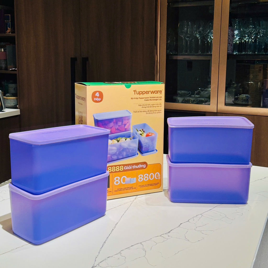 Bộ 4 hộp Tupperware trữ khô và mát Cubix Rectangle 3.1L (411187344)