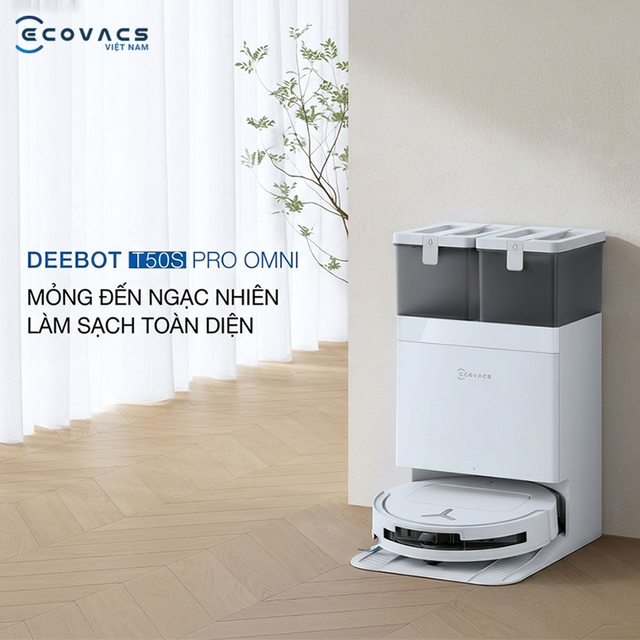 Robot hút bụi lau nhà Ecovacs T50S Pro Omni White
