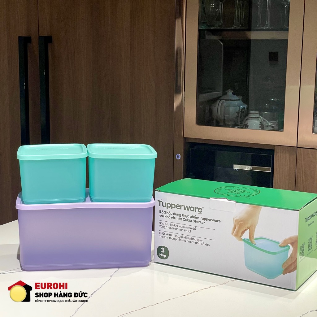 Bộ 3 hộp đựng thực phẩm Tupperware trừ khô và mát Cubix Starter 3,1L, 1L (00311185264)
