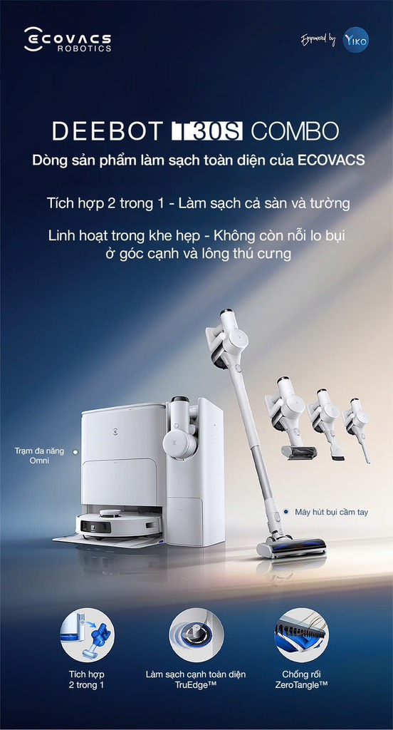 Robot hút bụi lau nhà và Máy hút bụi cầm tay Ecovacs Deebot T30s Combo màu trắng