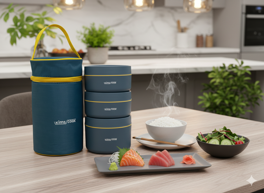 Hộp cơm giữ nhiệt Kims Cook 1460ml màu xanh navy (BL241012 M3) 3 hộp