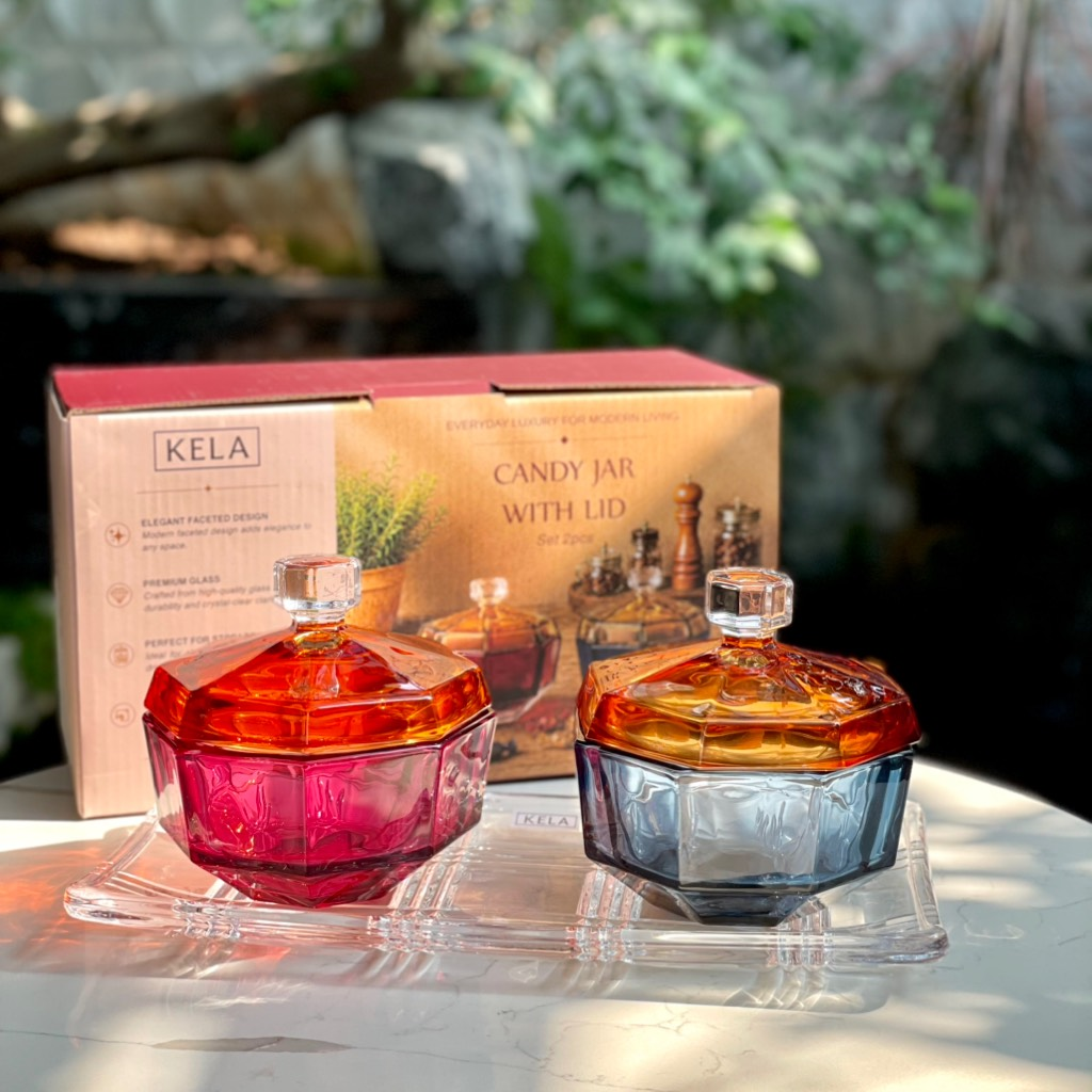 Set 2 hũ đựng kẹo, mứt thủy tinh KELA 12cm (KL-M02)