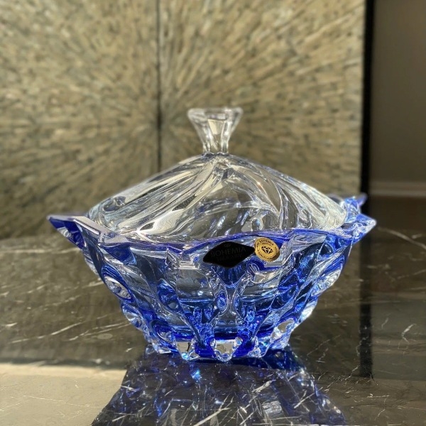 Thố pha lê Bohemia Samba 21cm màu xanh dương