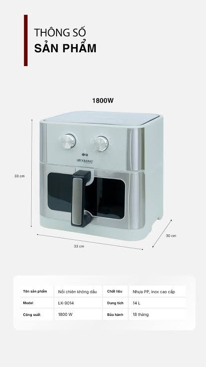 Nồi chiên không dầu Lock&King 14L (LK-9014)