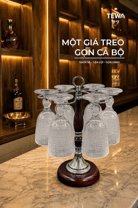 Giá treo ly chân đế gỗ TEWA 80066