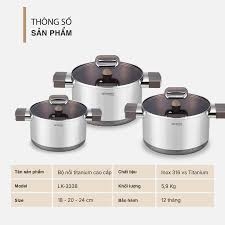 Bộ nồi Titanium 3 món Lock&King (LK-3338)
