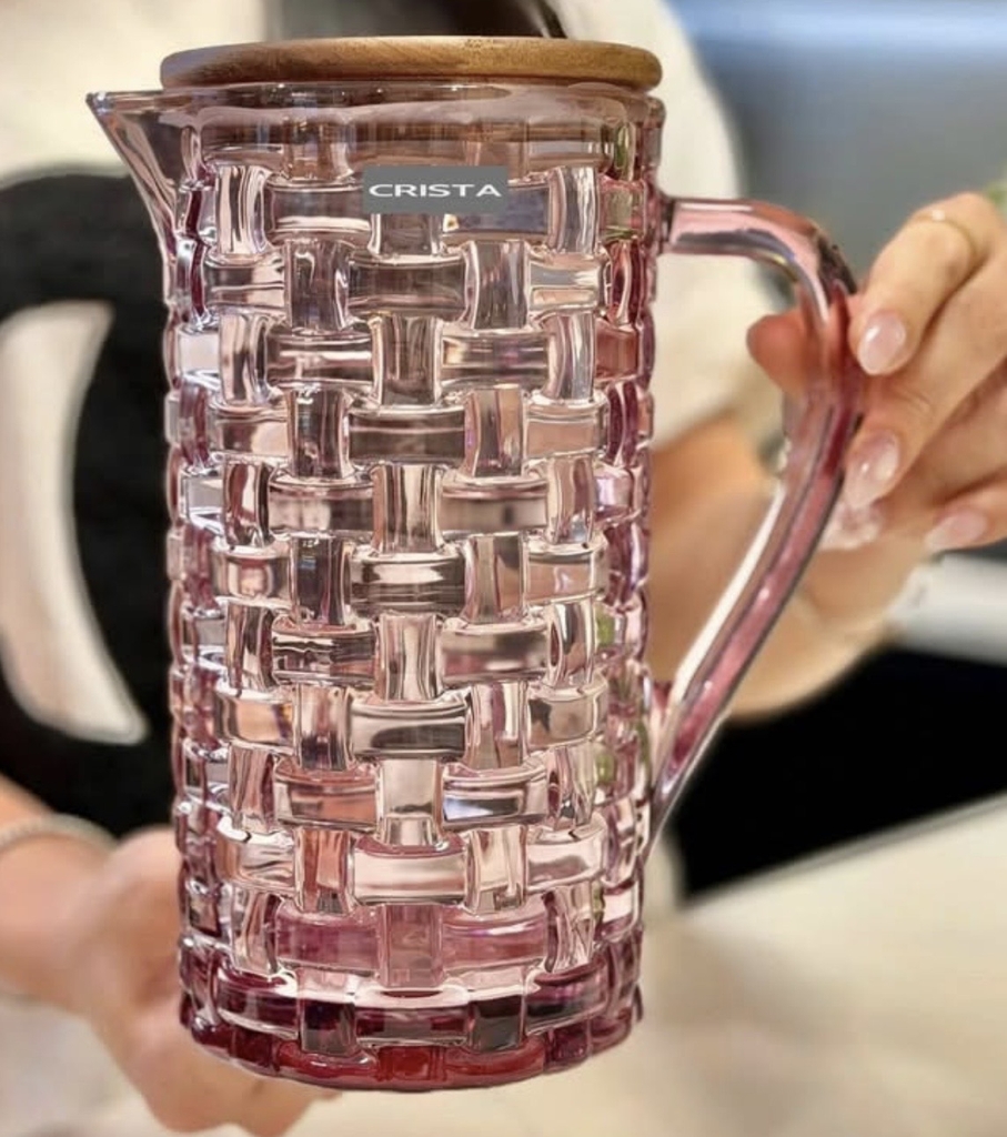 Bình thuỷ tinh Crista Home 1L hoạ tiết caro màu hồng (60202-P)